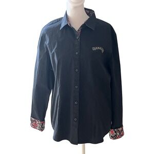 ROCK ROLL N'SOUL women black button shirt floral guitar‎ embroidered western L